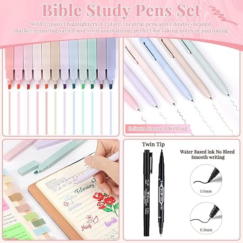 Flasoo All-in-One Bible Journaling Kit, Bible Study Supplies Include Bible Cover Case, Journal Notebook, Highlighters, Pens, Bible Verse Stickers, Tabs, Bookmarks for Christian Gift for Women thumbnail 5