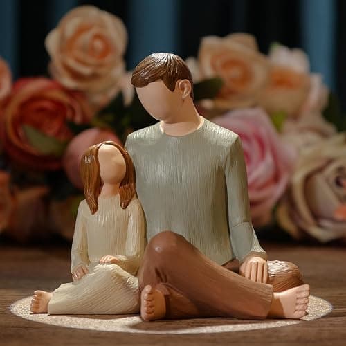 Hensonever Father and Daughter Figurines, Dad Daughter Statues, Sculpted Hand-Painted Figures Gifts for Father’s Day Anniversary Birthday thumbnail 2