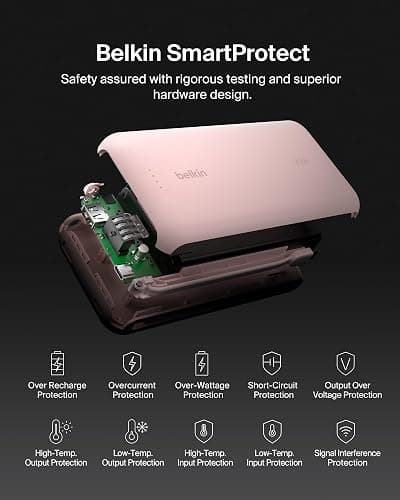 Belkin Portable Charger, Power Bank with Integrated Cable 20000 mAh 30W - Fast Charging USB C Power Delivery - iPhone 17, Air, Pro, Pro Max, iPad, AirPods, Apple Watch, Galaxy S25, & More - Pink thumbnail 9