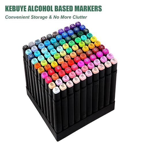 Kebuye 100 Colors Alcohol Markers Set, Dual Tips Blender Art Markers for Drawing Sketching Coloring Artist Pens and Underlining, Professional Permanent Sketch Markers for Kids Adult Coloring thumbnail 3