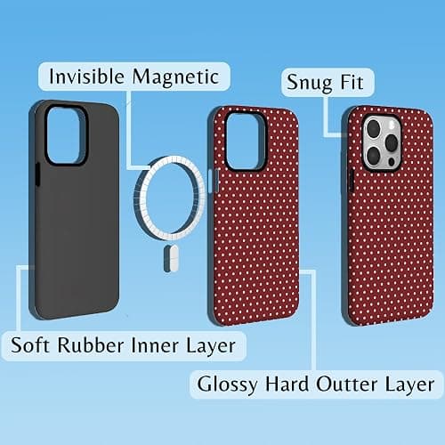⭐️ZTOFERA Magnetic Case for iPhone 16 Pro, Polka Dot Phone Case Cute for Girl Women, Compatible with Magsafe, Hard PC+Soft TPU Protective Phone Cover for iPhone 16 Pro-Wine Red thumbnail 6