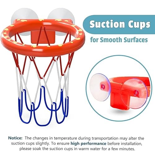 MARPPY ​Bath Toys – Bathtub Basketball Hoop for Toddlers and Kids, Mold-Free Shower Toy with 4 No-Hole Balls, Fun Bathtub Toys for Boys and Girls - Orange 4 Balls (2 Stripes, 2 Without Stripes) thumbnail 2