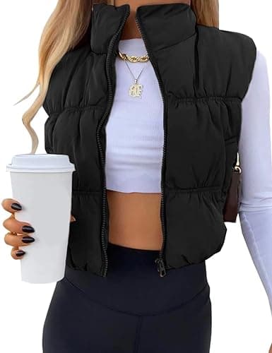 UANEO Womens Cropped Puffer Vest Zip Up Stand Collar Sleeveless Padded Cropped Vest - Image 1