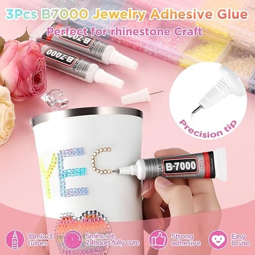 Zefy 40 Colors Resin Jelly Rhinestones for Bedazzling, 4mm 32000 Pcs Flatback Gems for Crafting, Bedazzling Kit with 3Pcs B7000 Glue for Clothing Shoes Nail Book Diamond Art thumbnail 3