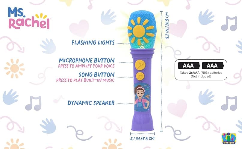 eKids Ms Rachel Toy Microphone for Kids, Includes Built-in Music and Lights, Toddler Toys Make Great Stocking Stuffers for Kids (Purple) thumbnail 4