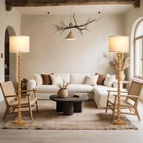 Luvkczc 62" Rustic Floor Lamp with Adjustable Color Temperatures, Retro Farmhouse Standing Lamp for Living Room, Bedroom, Corner, Dining Room - Rotary Switch Resin Floor Lamps for Home (Brown) thumbnail 6