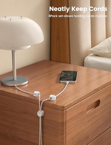8Pack Cord Organizer [1s Lock] Spring Cable Management Clips - Lamicall Desk Cord Holder, Adhesive Cute Round Cable Clip, Phone Charger Wire Organizer Keeper for Nightstand Car Office Accessory, White thumbnail 3