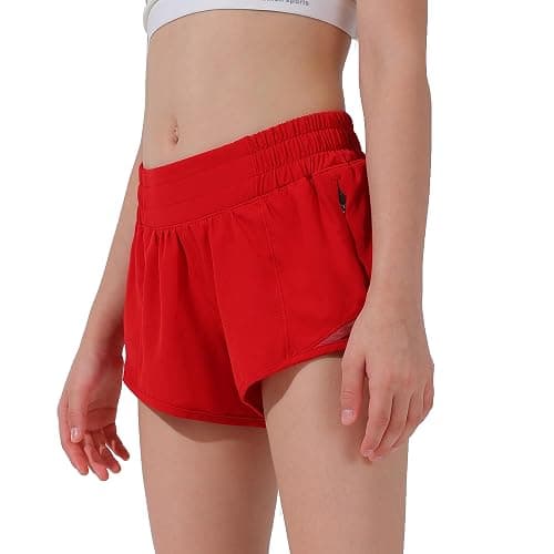 Aurefin Girls Athletic Shorts, Lightweight Running Shorts for Teen Girls Kids Sports Active Short with Zip Pocket and Elastic - Image 1