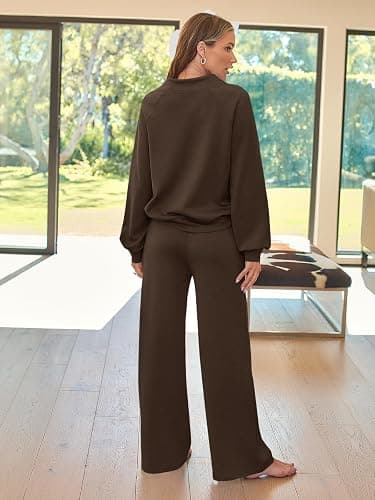 AUTOMET Lounge Sets for Women Sweatsuits 2 Piece Outfits 2025 Fall Drawstring Sweatshirt Wide Leg Sweatpants Tracksuit thumbnail 5