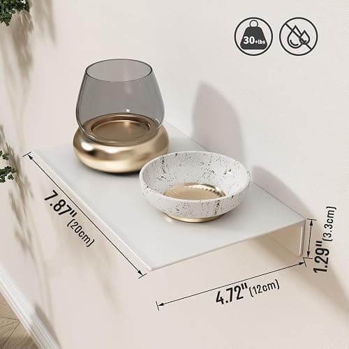 Danpoo 8 inch White Small Floating Shelf for Wall Organizer & Storage, Mini Display Shelf, Metal Wall Shelf for Bathroom, Living Room, Kitchen, Bedroom thumbnail 3