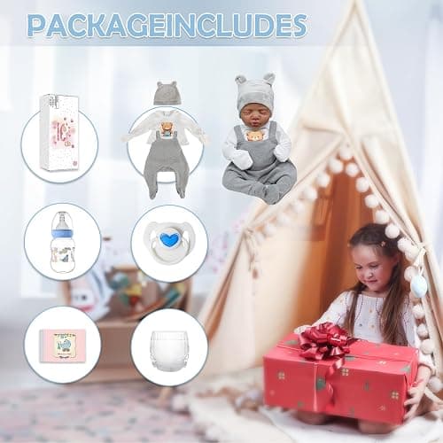 CHAREX Realistic Reborn Baby Dolls Black - 18 Inch Real Life Baby Doll African American Real Baby Boy, Lifelike Newborn Baby Doll Poseable Soft Body, Gift Set with Accessories for Kids Aged 3+ thumbnail 5