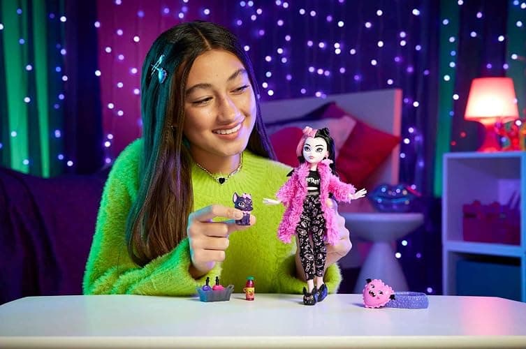 Monster High Doll, Draculaura Creepover Party Set with Pet Bat Count Fabulous, Sleepover Clothes and Accessories thumbnail 2