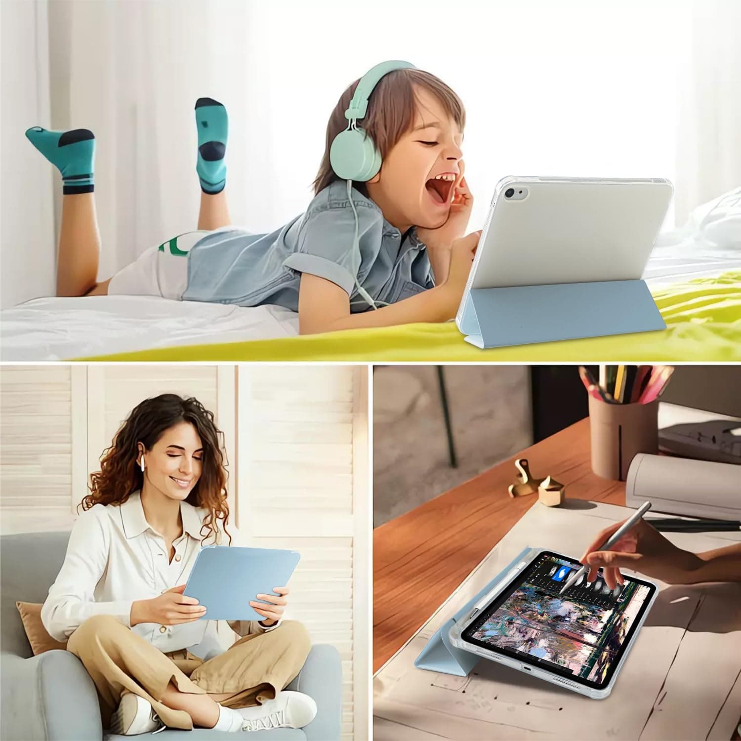 CozyNestCYBlue Bowknot Case for 10.9 Inch Ipad 10Th Gen Lovely Bows Design Cover for Ipad Auto Sleep/Wake Modern Aesthetic Women Case Anti-Scratch Shockproof Protective with Pencil Holder Girl Women thumbnail 8