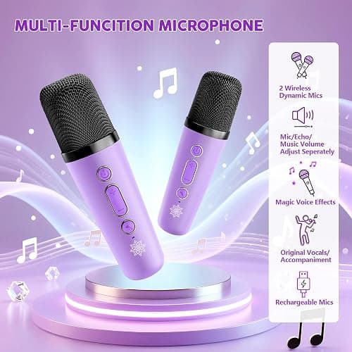 Kids Karaoke Machine for Kids Frozen Toys for Girl Gift, Mini Karaoke Machine With 2 Wireless Microphones Ages 3,4,5,6,7,8,9,10,11,12+ Year, Microphone for Kids Christmas or Birthday Toy Gift (Purple) thumbnail 6