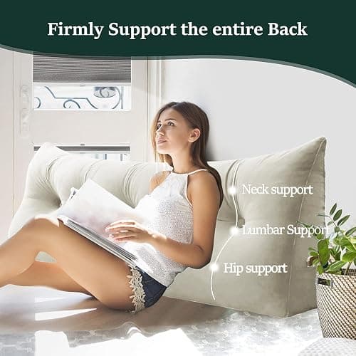 homecozy Bed Wedge Headboard Pillow - College Dorm Reading Pillow Back Support While Sitting in Bed - Ergonomic Lumbar Pillow Body Positioning Bed Pillow - Velvet Beige 39IN thumbnail 2