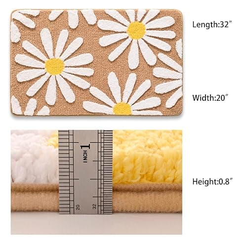 QJHOMO Brown Bathroom Rugs Cute Daisy Bath Mat White and Yellow Flower Decor Rug Non Slip Floor Carpet Microfiber Bathmat Super Absorbent Machine Washable Bathtub Mats for Shower (16x24 inch) thumbnail 5