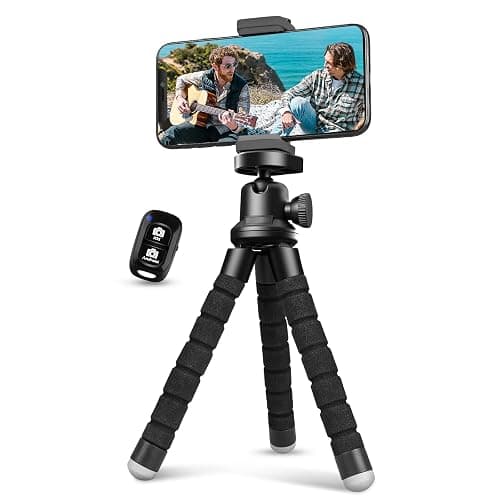 Aureday Phone Tripod, Flexible Tripod for iPhone and Android Cell Phone, Come with Wireless Remote and Clip for Video Recording/Vlogging/Selfie - Black - Image 1