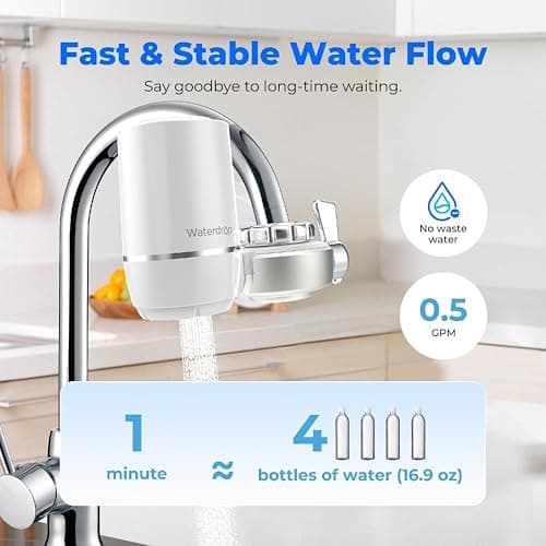 Waterdrop Water Filter for Sink Faucet, NSF Certified Water Purifier, 320 Gallon Tap Water Filter for Kitchen Sink, Reduces Chlorine, Lead-Free Material, Faucet Mount Water Filtration System, 1 Filter - Plastic - Basic Faucet with 1 Filter thumbnail 7