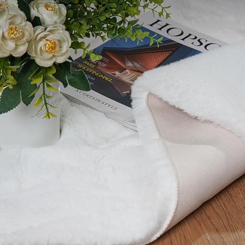 Latepis White Fur Round Rug 3ft Non-Slip Washable Circle Rug Fluffy Faux Rabbit Fur Rug for Photoshoot Plush Shag Rug Furry Carpet for Living Room Bedroom Kids Room Area Rug thumbnail 7