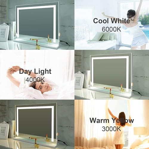 SHOWTIMEZ Vanity Mirror with Lights, Tabletop Wall-Mounted Makeup Mirror with Dimmable 3 Modes LED Backlit Light Strip,Touch Screen Control Cosmetic Mirror with USB Outlet, 22.8" W x 17.5" H - Dd01 - 17.5"L x 22.8"W thumbnail 4