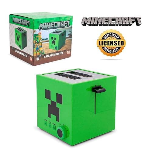 Minecraft Green Creeper 2-Slice Toaster For Bagels, Waffles, and Breads | Features 6 Settings With Defrost Option | Imprints Creeper Symbol On Bread thumbnail 2
