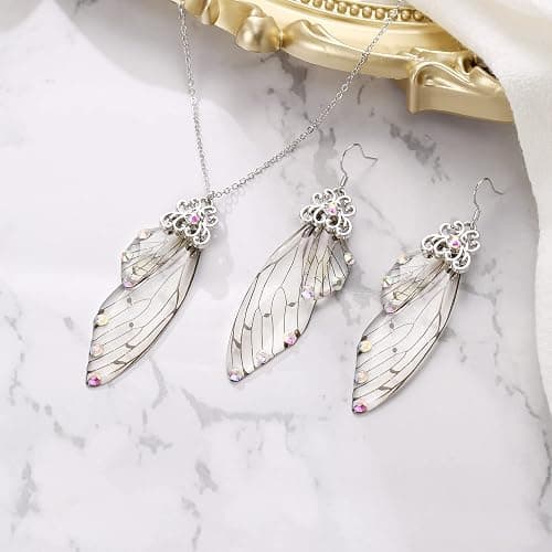 BriLove Butterfly Wing Jewelry Set Elegant Crystal Insect Dragonfly Pendant Necklace Drop Dangle Earrings for Women thumbnail 4