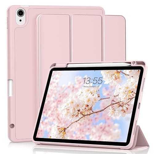 KenKe Case for iPad Air 11 Inch M3/M2 (2025, 2024), iPad Air 5th/4th Generation (2022/2020 10.9-Inch) with Pencil Holder, Slim Protective Smart Cover with Trifold Stand and Auto Sleep/Wake, Pink - Pink - Image 1