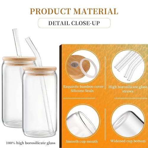 DWTS DANWEITESI Glass Cups with Lids and Straws 4 pcs,16oz Drinking Glasses Set for Coffee Bar Accessories,Iced Coffee Cups with Lids,Matcha Cup Glass Tumbler Reusable for Gifts thumbnail 5