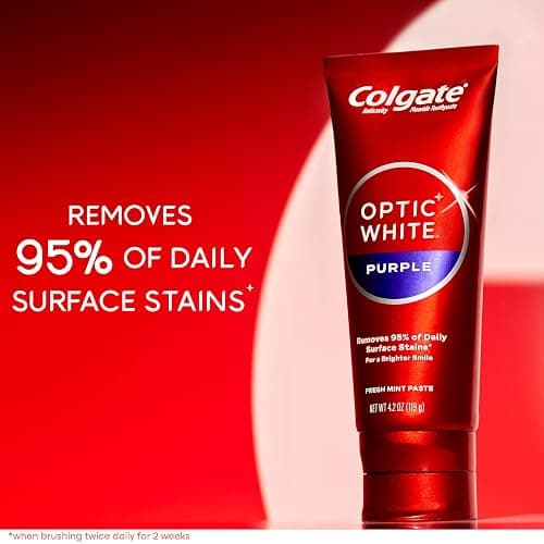 Colgate Optic White Purple Toothpaste for Teeth Whitening, Teeth Whitening Toothpaste with Fluoride, Helps Remove Surface Stains, Enamel-Safe for Daily Use, Mint, 3 Pack, 4.2 oz thumbnail 2