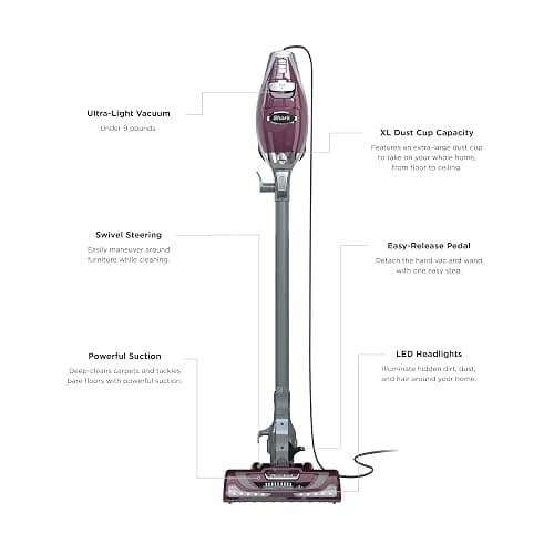 Shark HV322 Rocket Pet Plus Corded Stick Vacuum with LED Headlights, XL Dust Cup, Lightweight, Perfect for Pet Hair Pickup, Converts to a Hand Vacuum, with (2) Pet Attachments, Bordeaux/Silver thumbnail 8