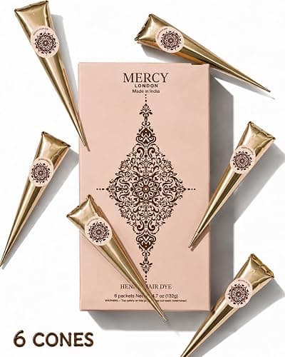 Henna Cones – Made from 100% Natural Henna Leaves, 6 Ready to Use Mehndi Cones, Ammonia Free Pre Mixed Indian Mehandi by MERCY LONDON Long Lasting Natural Looking Hair Colour thumbnail 3