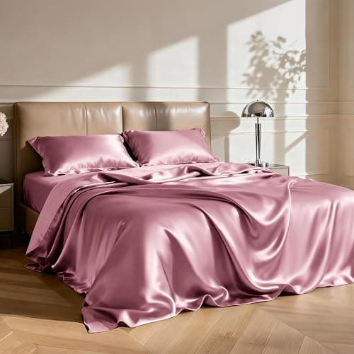Love's cabin Satin Queen Sheets Set, 4 Pieces, Rose Taupe, 15" Deep Pocket | Luxury Silky Touch Bedding Set: Fitted Sheet, Flat Sheet & Pillowcases, Soft Smooth Silk Feel, All-Around Elastic Snug Fit thumbnail 2