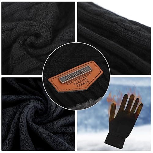 MAYLISACC Winter Knit Beanie Hat Neck Warmer Scarf and Touch Screen Gloves Set 3 Pcs Fleece Lined Skull Cap for Men Women thumbnail 4