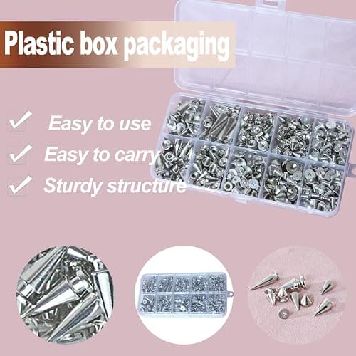 XKCWXY 354 Sets Punk Spikes and Studs Kit，8 Sizes Cone Spikes,Metal Tree Spikes Studs for Leathercraft and Punk Style Clothing Accessories DIY Craft Decoration thumbnail 4