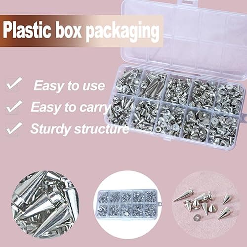 XKCWXY 354 Sets Punk Spikes and Studs Kit，8 Sizes Cone Spikes,Metal Tree Spikes Studs for Leathercraft and Punk Style Clothing Accessories DIY Craft Decoration thumbnail 5
