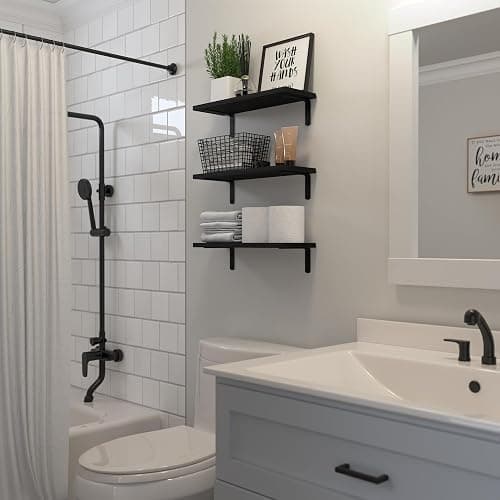 DOLLFIO Floating Shelves, 3 Sets Wall Wooden Shelves for Décor, Mounted Bathroom Shelf Storage, Book Wall, Bedroom, Living Room – Black, HM02 thumbnail 4