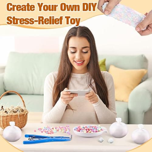 Simgoing 24 Pcs Stress Ball Making Kit Squishy Skins DIY,Milky | Vacuum Device Expander Tool Included, Your Own Fidget Pressure Balls, Sensory Relief for Adults, DIY Craft Activity Set thumbnail 7