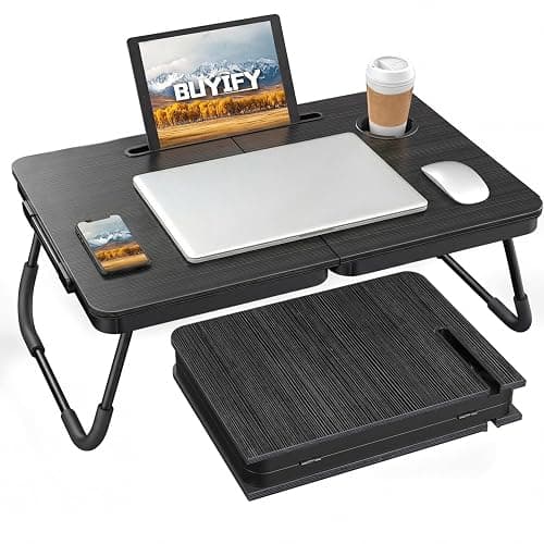 BUYIFY Foldable Laptop Bed Desk for Couch, Sofa - Large Lap Desk Tray Table with Cup Holder and Tablet Slot - Portable Notebook Stand for Eating, Writing, Studying and WFH -NEW-006 - Image 1