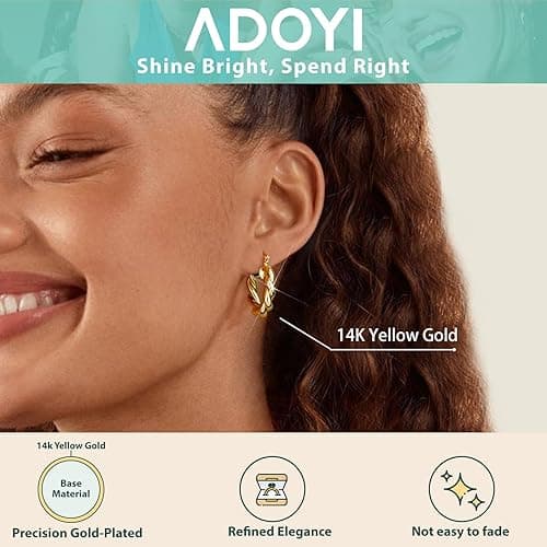 Adoyi 9 Pairs Gold Hoop Earrings Set for Womens Twisted Huggie Hoops Earrings 14K 18K Gold Plated for Girls Valentines Mother's Day Birthday Gifts Lightweight thumbnail 7