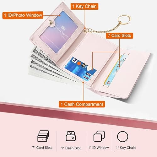 Sunwel Fashion Cute Coquette Bow Wallet with Key-chain Aesthetic Card Holder ID Window for Women Girls (PINK) thumbnail 4