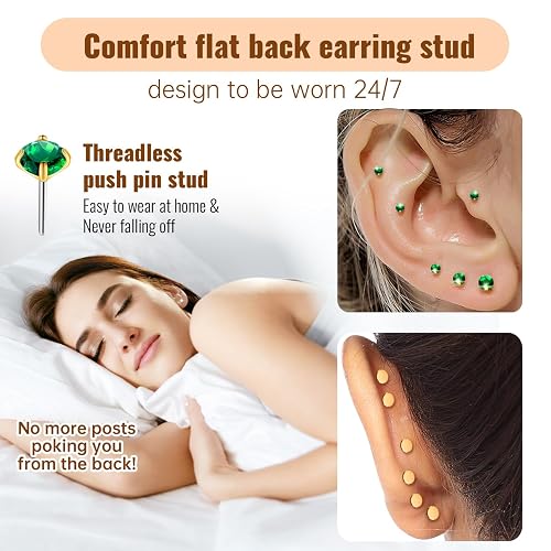 KaseStyle 20G Flat Back Earrings Studs 18G Nose Rings 24K Gold Plating 3 Pairs Titanium Threadless 16G Cartilage Earrings for Women Men Tragus Conch Helix Medusa Lip Piercing Jewelry thumbnail 2