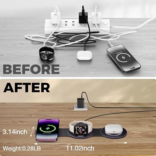 Hicober 3 in 1 Charging Station for Apple Multiple Devices, Foldable Travel Wireless Charger 18W for iPhone Air 17 16 15 14 13 Pro Max Plus &Apple Watch Series/Airpods Purple thumbnail 4