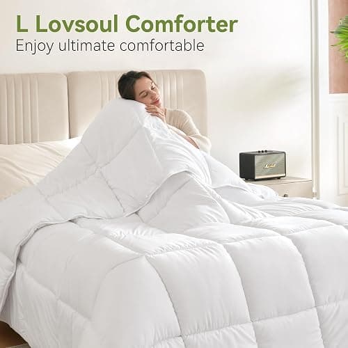 L LOVSOUL Down Alternative Comforter King Size Duvet Insert,All Season Duvet Insert with Corner Tabs,White Comforter King 106x90Inches thumbnail 7
