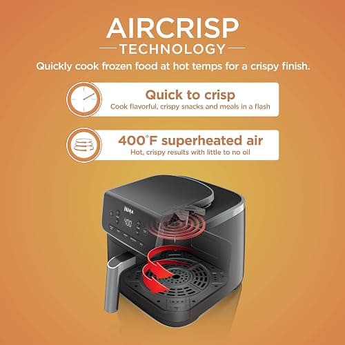 Ninja Air Fryer | 5 QT Capacity fit up to 4lbs of Fries | 5-in-1 Air Fry, Bake, Roast, Reheat, & Dehydrate | 400°F | Air Crisp Technology | 1750 Watts | Nonstick Basket & Crisper Plate | Grey | AF142 thumbnail 4