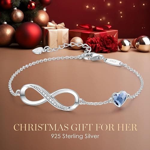 CDE Infinity Heart Birthstone Charm Link Bracelet for Women 925 Sterling Silver Adjustable Mother's Day Christmas Day Gift Anniversary Birthday Jewelry for Wife Girlfriend Her thumbnail 4