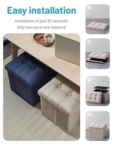 AmasSmile Beige Ottoman with Storage,Foot & Leg Rest Stools Small Cute Stool Short Bench Folding Ottomans Square Footstools for Shoe Living Room Under Desk Outdoor RV Camper Each Space Storage thumbnail 6