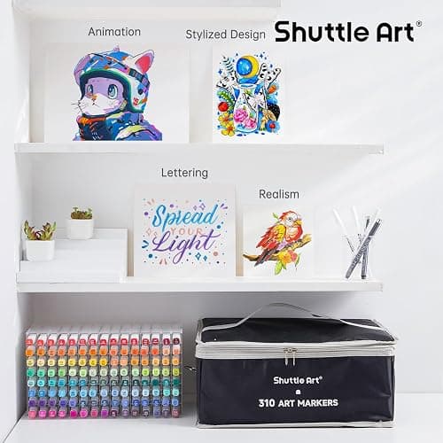 Shuttle Art 310 Colors Alcohol Markers, 309 Colors Dual Tip Art Marker Set Plus Colorless Blender, Micro-tip Pens, White Highlighter Pens, Marker Bag with Holders Perfect for Students Adults Coloring thumbnail 8
