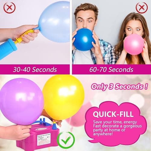 IDAODAN Electric Balloon Pump, Portable Electric Balloon Blower Machine Balloon Air Pump Dual Nozzle Rose Red 110V 600W Balloon Inflator for Party Decorations thumbnail 3