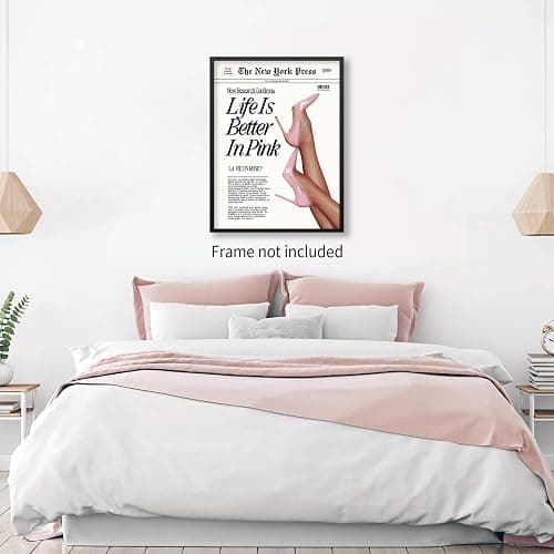 Vintage Funky Newspaper Wall Art Fashion Funny Quote, Life Is Better In Pink Poster Prints Heel Picture for Girly Bedroom Apartment Wall Decor 12x16 inch Unframed thumbnail 3