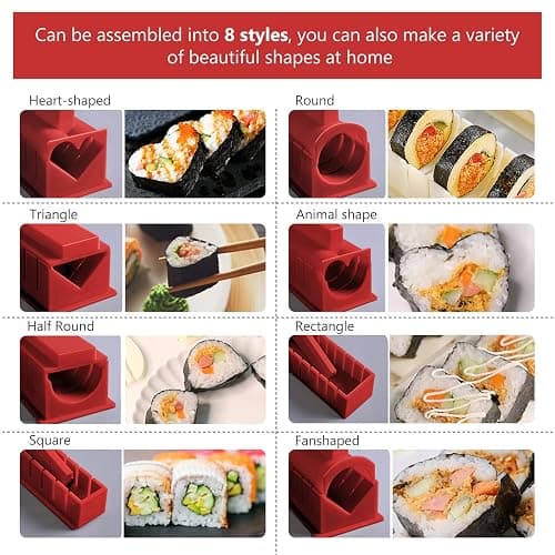 HI NINGER Sushi Making Kit Deluxe Edition Complete Sushi Maker Kit 12PCS Home Sushi Mold Press with Sushi Rice Roll Mold Shapes,Fork , Sushi Knife,Sushi Rolling Mat,Chopsticks thumbnail 7